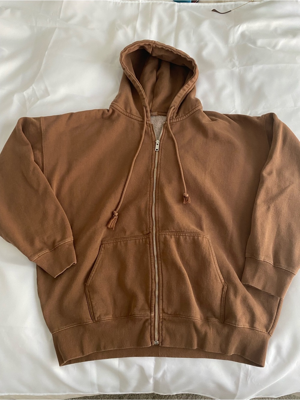 John Galt Oversized Brown Zip-Up Hoodie